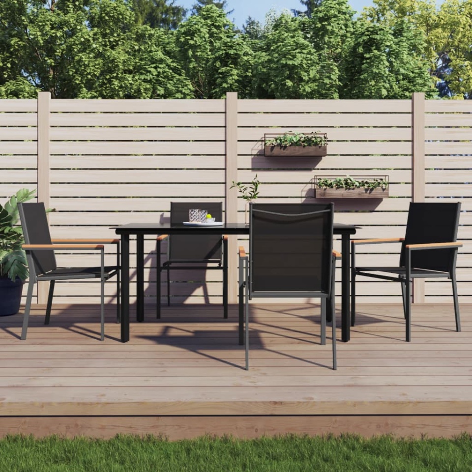 Set mobilier de grădină, 5 piese, negru, textilenă și oțel