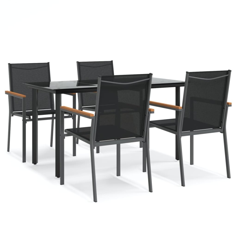 Set mobilier de grădină, 5 piese, negru, textilenă și oțel - 1 | YEO
