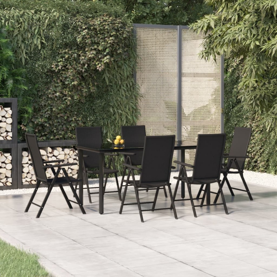 Set mobilier de grădină, 7 piese, negru, poliratan