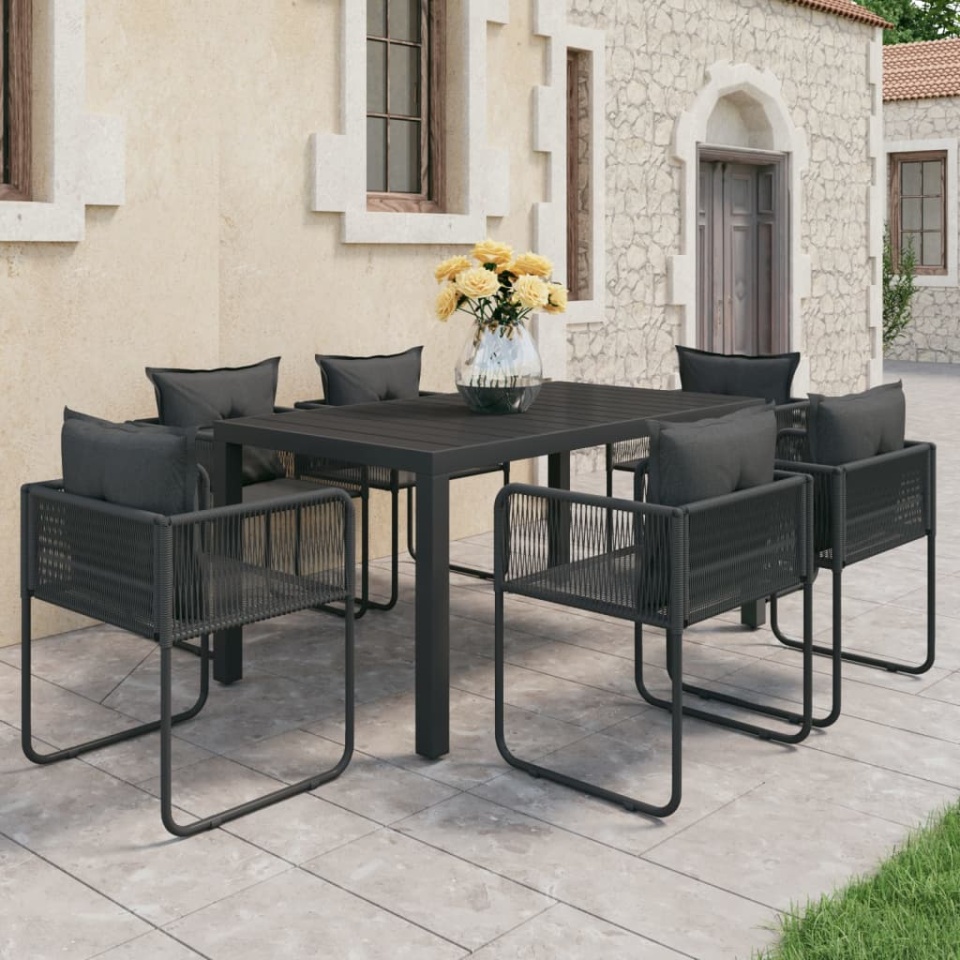 Set mobilier de grădină, 7 piese, negru, ratan PVC