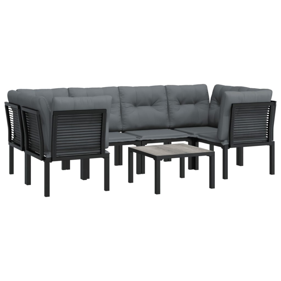 Set mobilier de grădină, 7 piese, negru și gri, poliratan - 2 | YEO