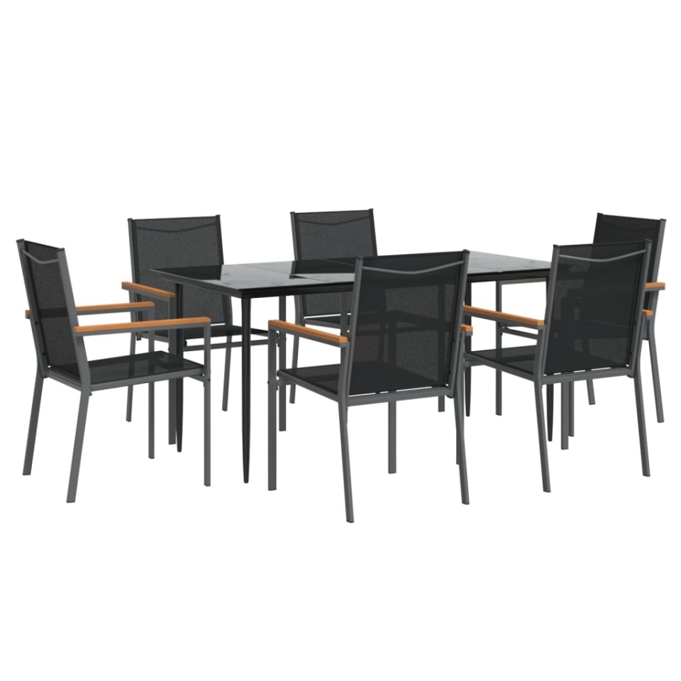 Set mobilier de grădină, 7 piese, negru, textilenă și oțel - 2 | YEO