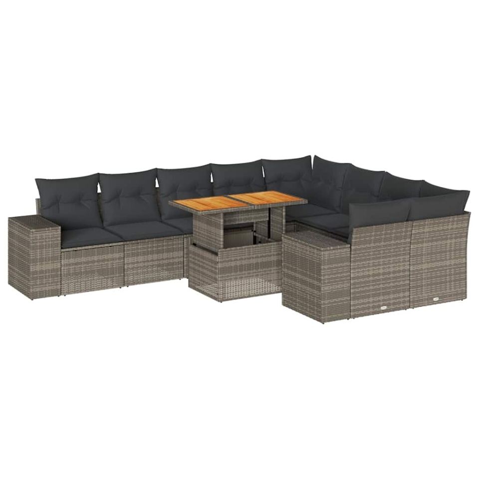 Set mobilier de grădină cu perne, 10 piese, gri, poliratan - 1 | YEO