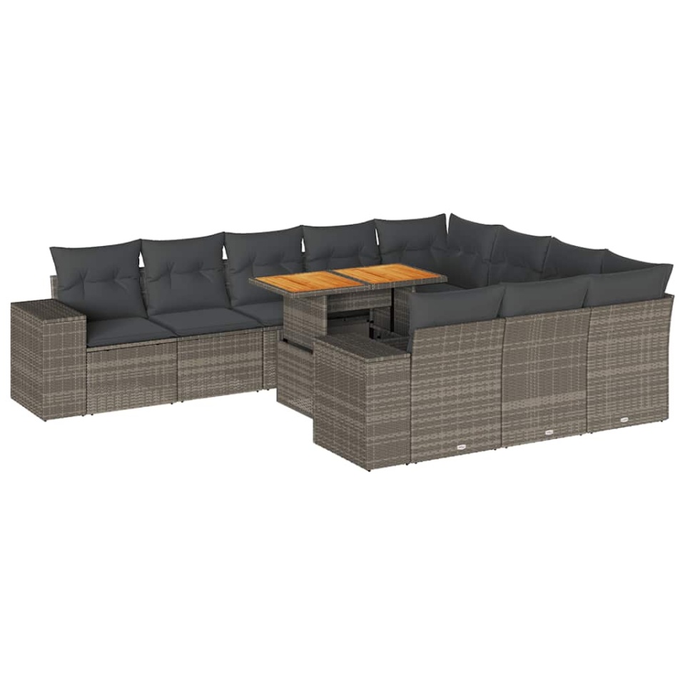 Set mobilier de grădină cu perne, 10 piese, gri, poliratan - 1 | YEO