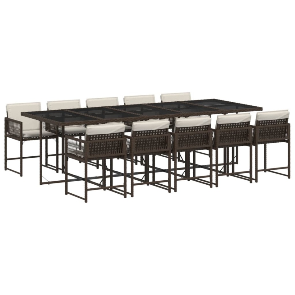 Set mobilier de grădină cu perne, 11 piese, maro, poliratan - 1 | YEO