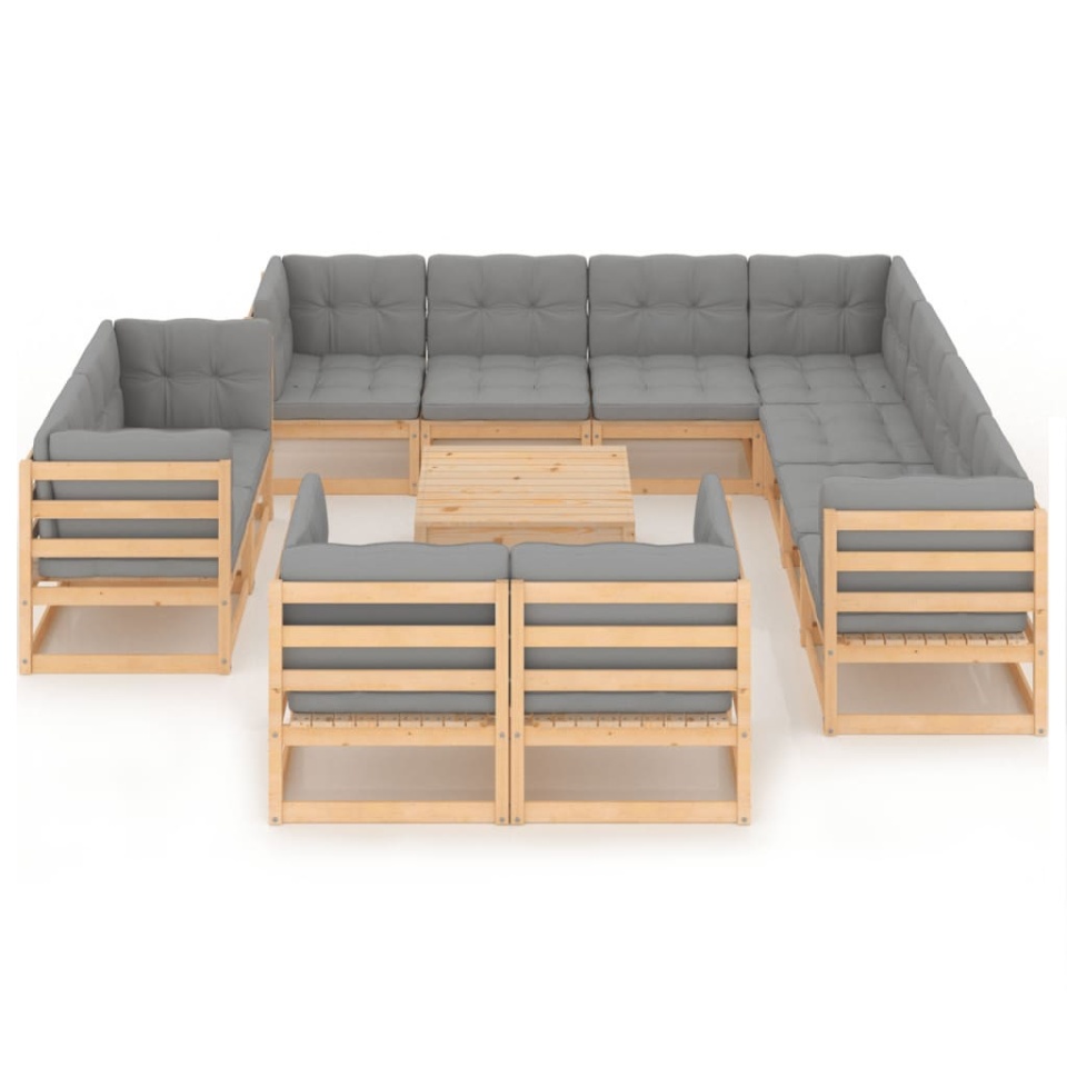 Set mobilier de grădină cu perne, 12 piese, lemn masiv de pin - 2 | YEO