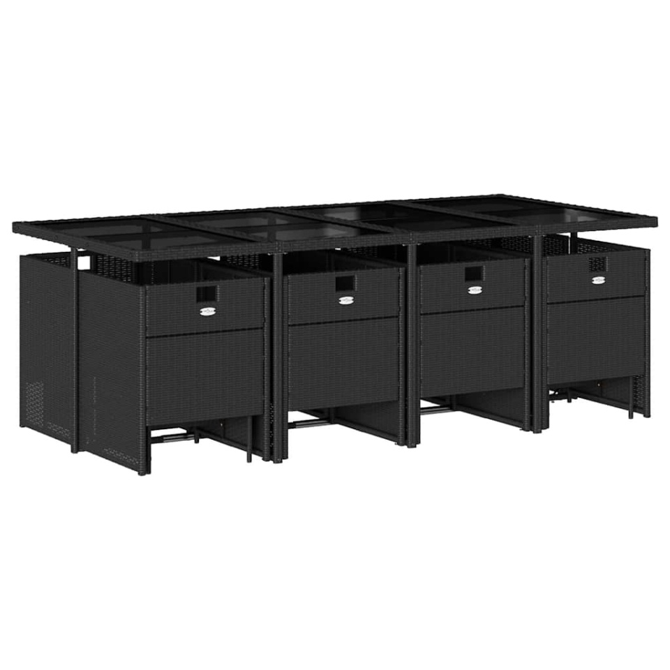 Set mobilier de grădină cu perne, 13 piese, negru, poliratan - 2 | YEO