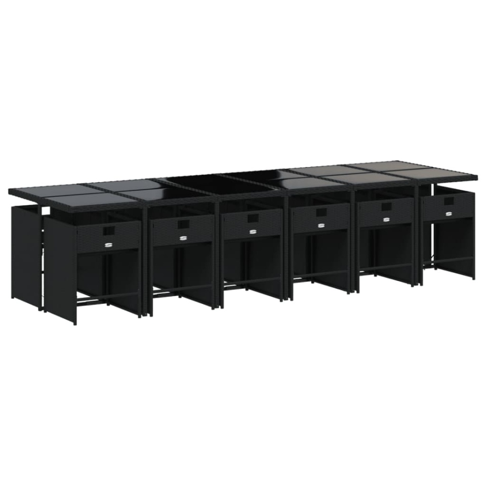 Set mobilier de grădină cu perne, 13 piese, negru, poliratan - 2 | YEO