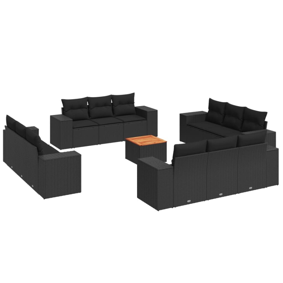 Set mobilier de grădină cu perne, 13 piese, negru, poliratan - 1 | YEO
