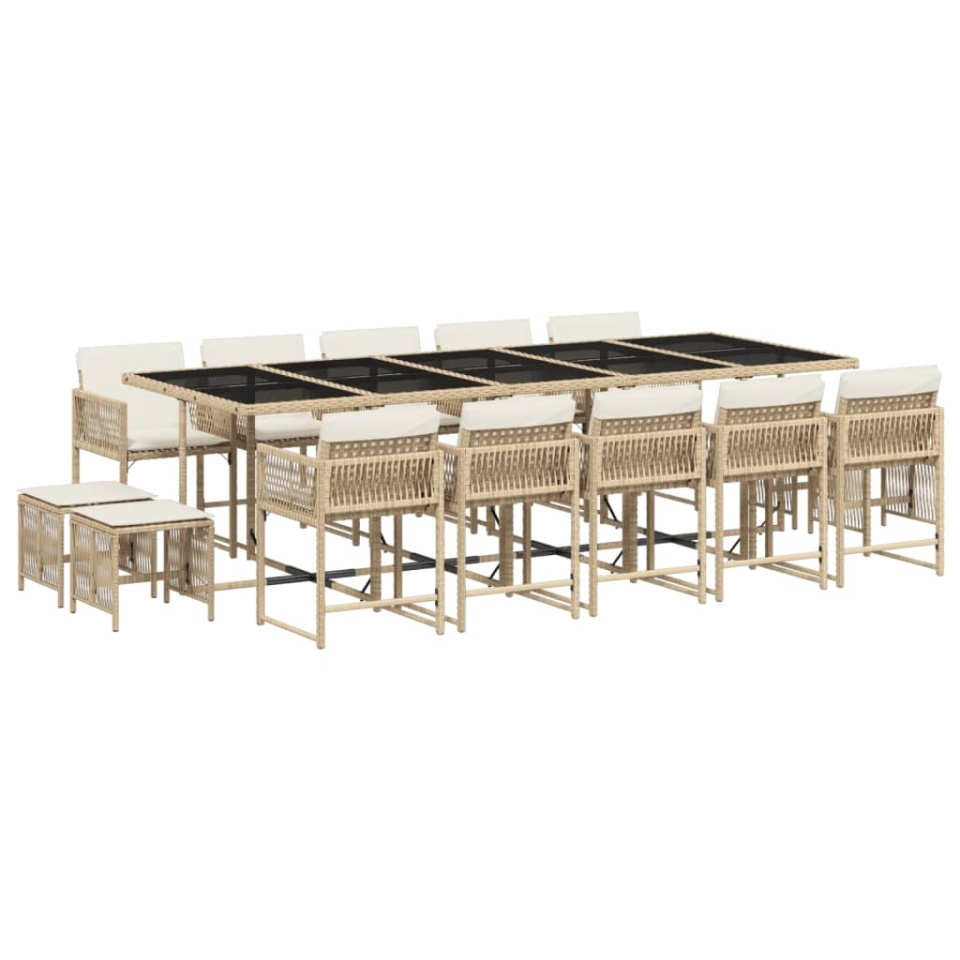 Set mobilier de grădină cu perne, 15 piese, bej, poliratan - 1 | YEO