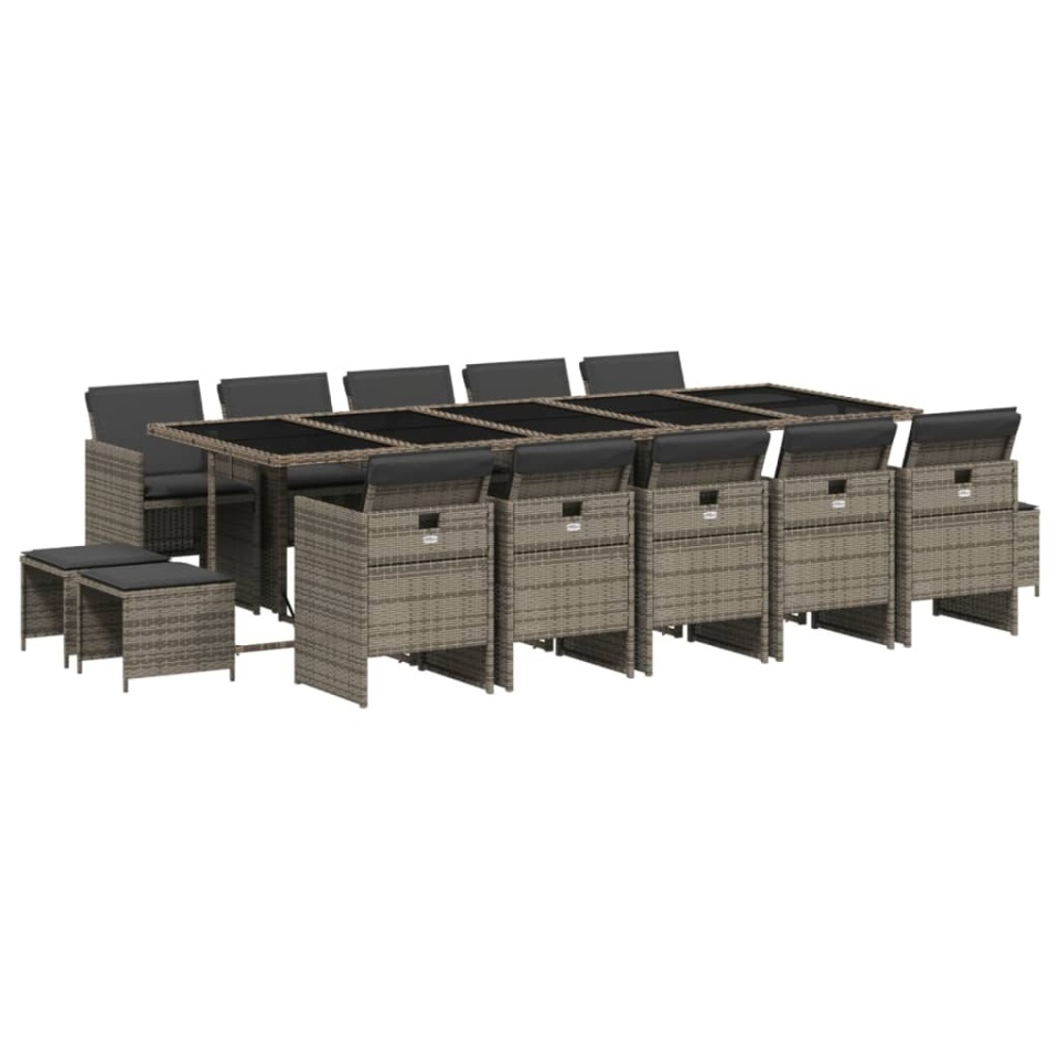 Set mobilier de grădină cu perne, 15 piese, gri, poliratan - 1 | YEO