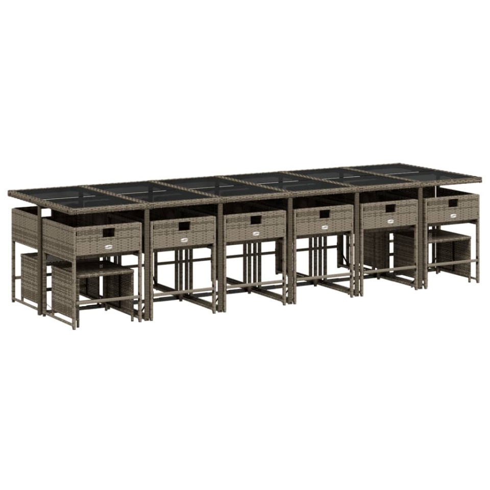 Set mobilier de grădină cu perne, 17 piese, gri, poliratan - 2 | YEO