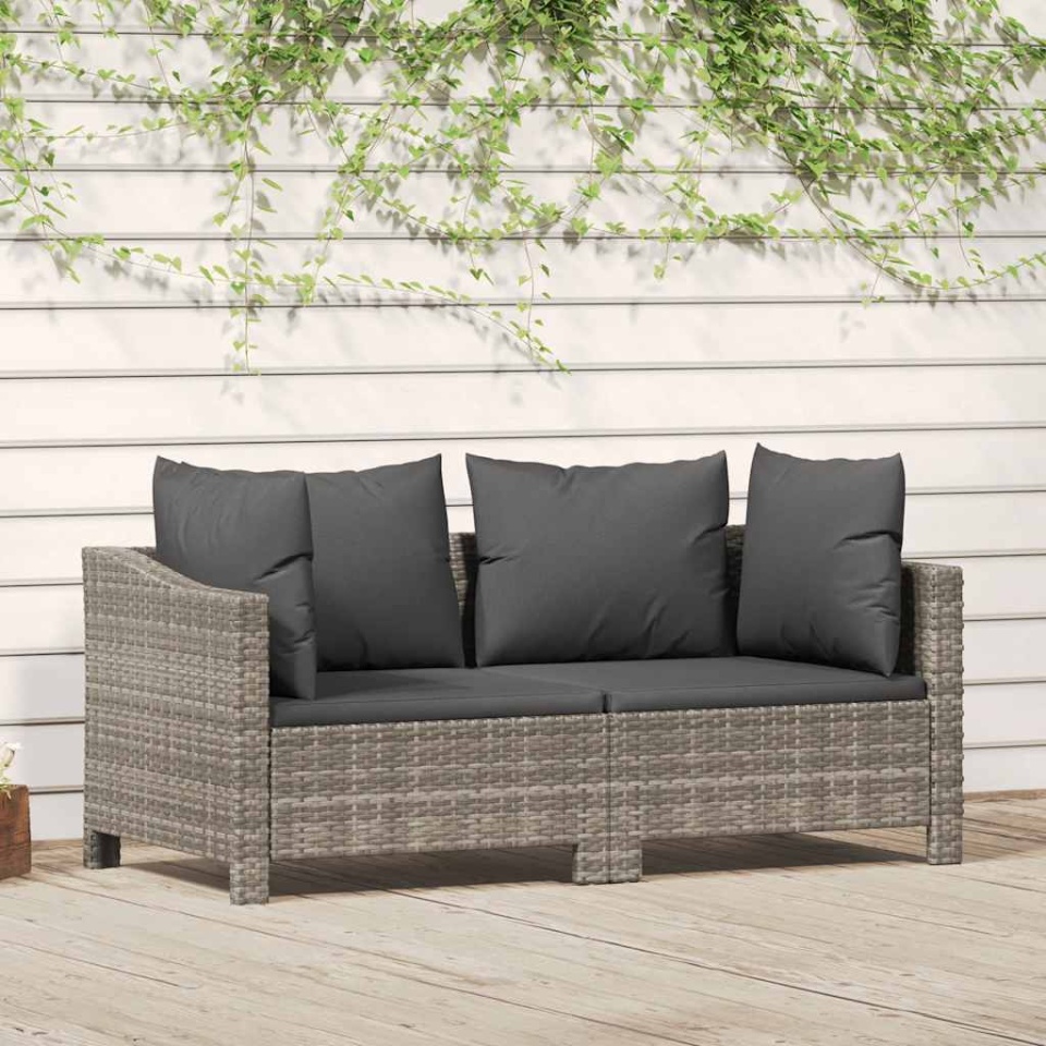 Set mobilier de grădină cu perne, 2 piese, gri, poliratan