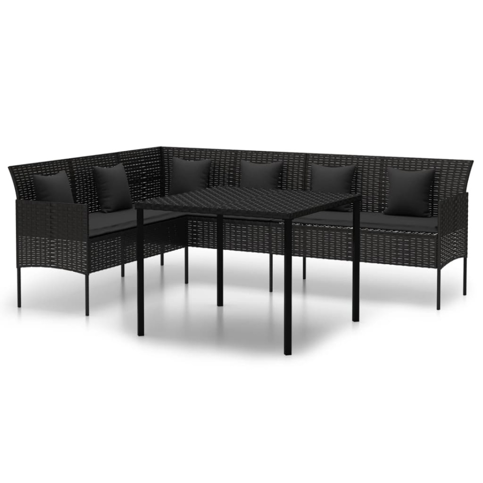 Set mobilier de grădină cu perne, 2 piese, negru, poliratan - 1 | YEO