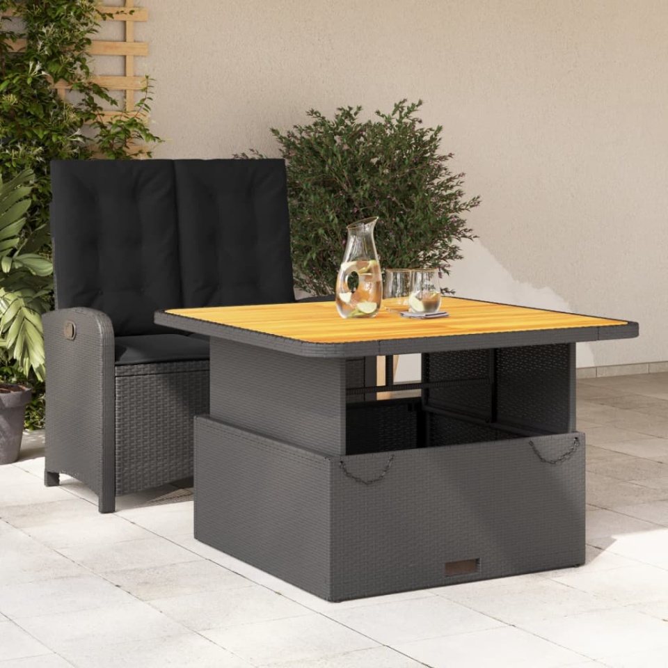 Set mobilier de grădină cu perne, 2 piese, negru, poliratan