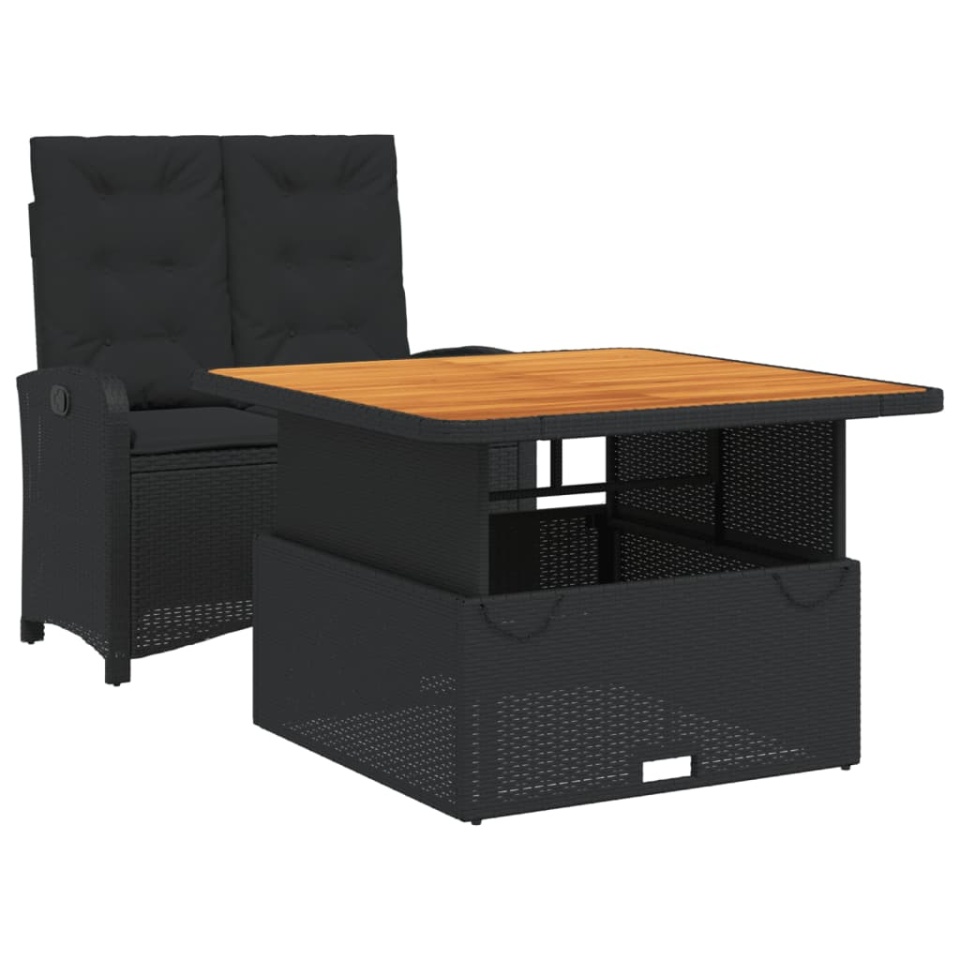 Set mobilier de grădină cu perne, 2 piese, negru, poliratan - 1 | YEO