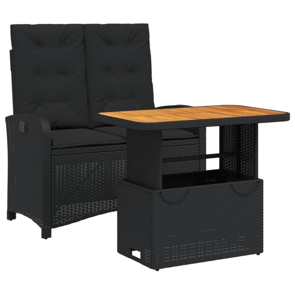 Set mobilier de grădină cu perne, 2 piese, negru, poliratan - 1 | YEO