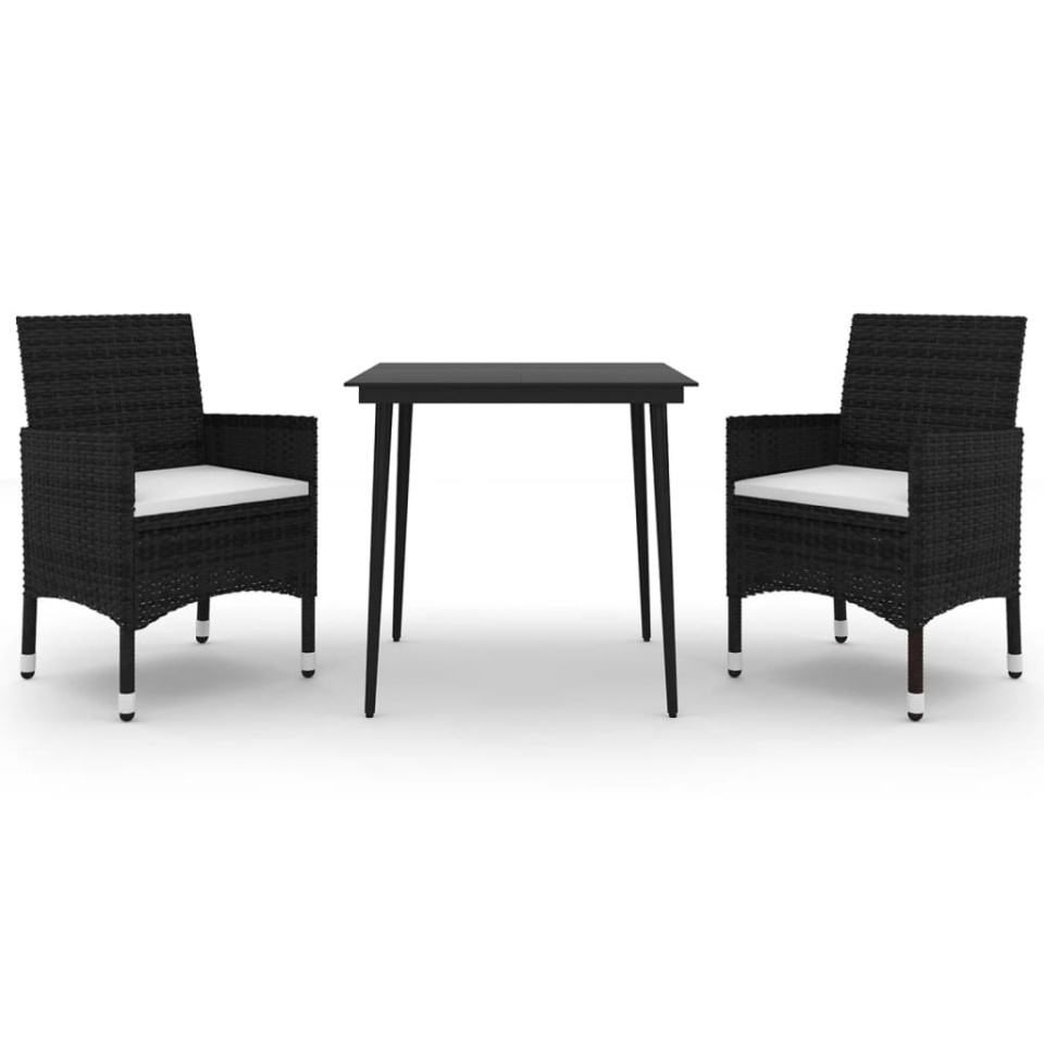 Set mobilier de grădină cu perne, 3 buc., poliratan și sticlă - 1 | YEO