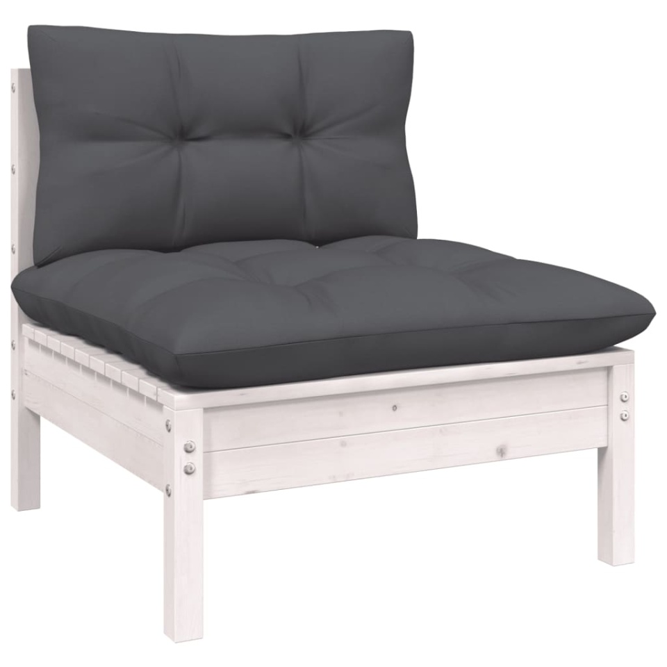 Set mobilier de grădină cu perne, 3 piese, alb, lemn masiv pin - 3 | YEO