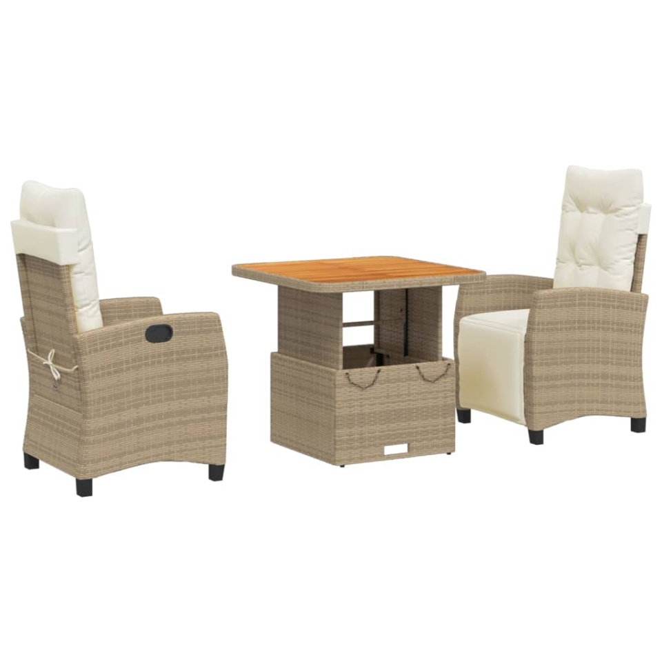 Set mobilier de grădină cu perne, 3 piese, bej, poliratan - 1 | YEO