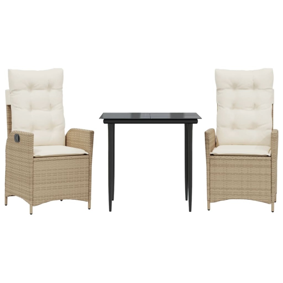 Set mobilier de grădină cu perne, 3 piese, bej, poliratan - 1 | YEO