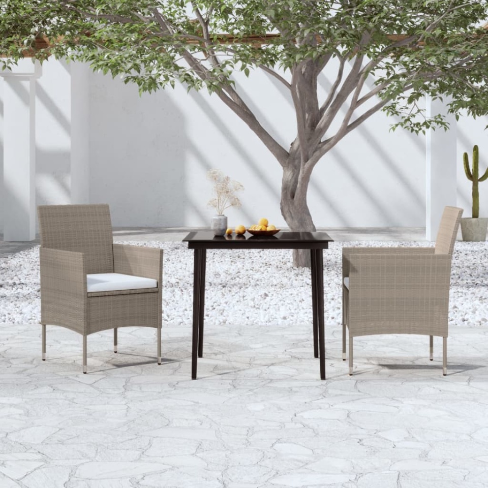 Set mobilier de grădină, cu perne, 3 piese, bej și negru