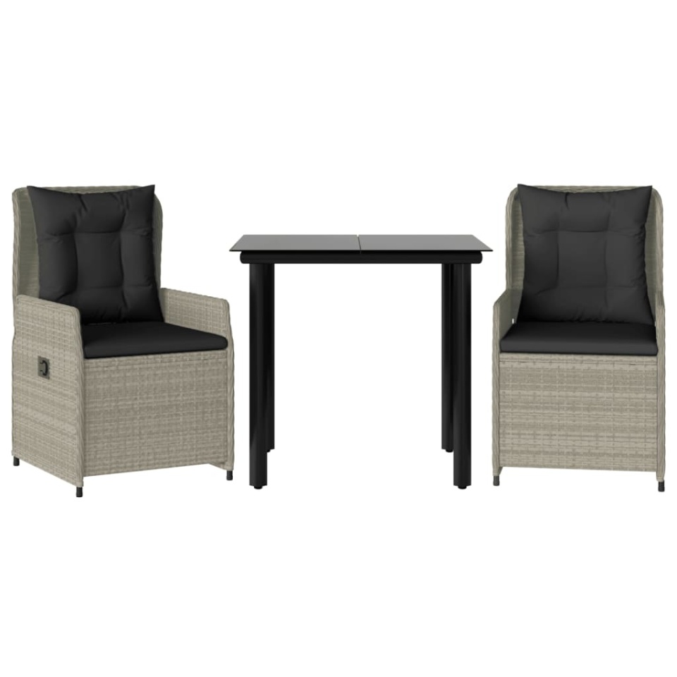 Set mobilier de grădină cu perne, 3 piese,gri deschis,poliratan - 1 | YEO