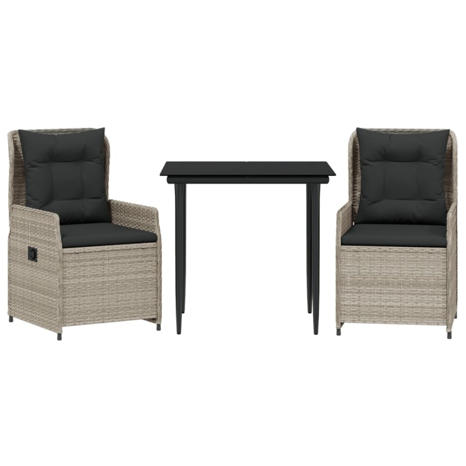 Set mobilier de grădină cu perne, 3 piese,gri deschis,poliratan - 1 | YEO