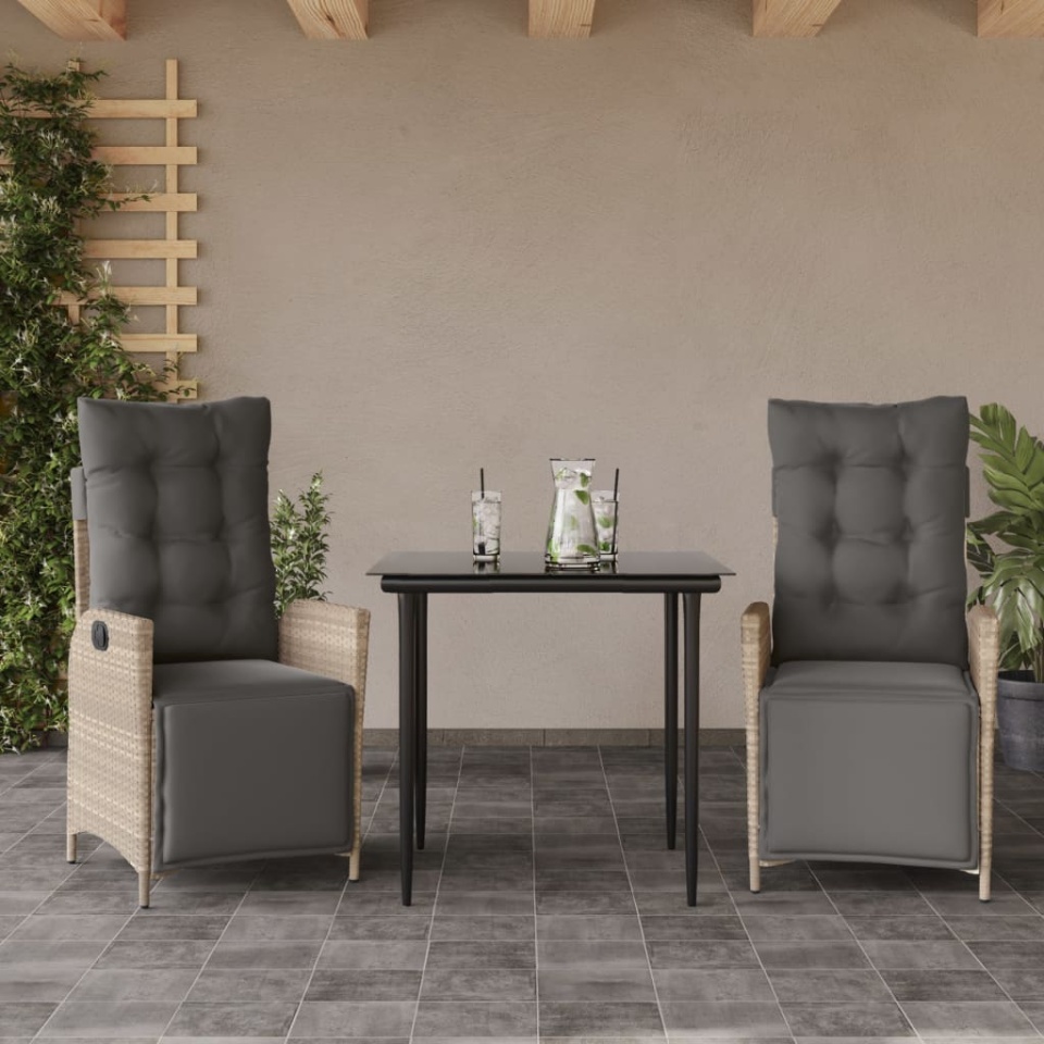 Set mobilier de grădină cu perne, 3 piese,gri deschis,poliratan