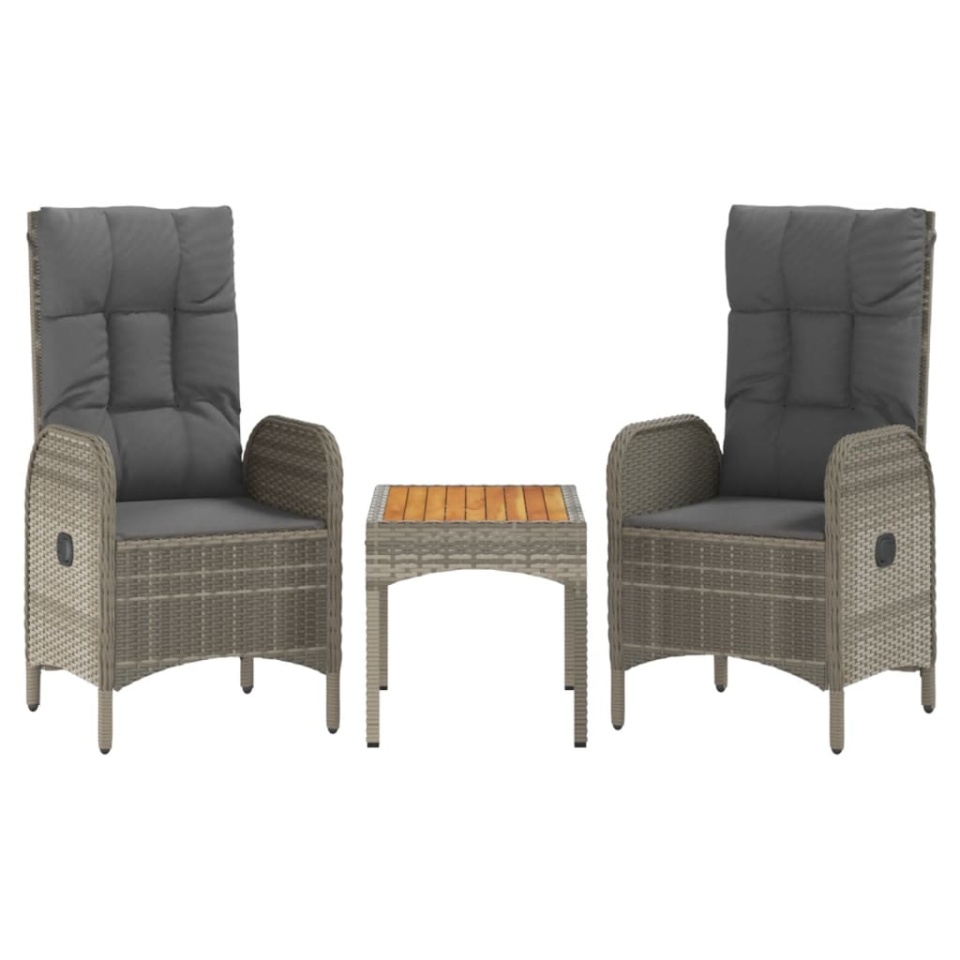 Set mobilier de grădină cu perne, 3 piese, gri, poliratan - 1 | YEO