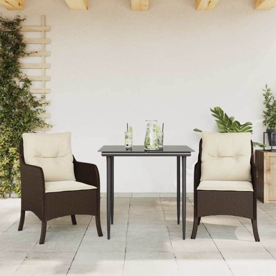 Set mobilier de grădină cu perne, 3 piese, maro, poliratan