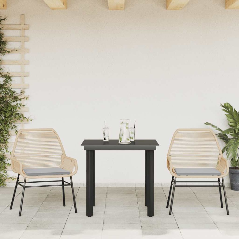 Set mobilier de grădină cu perne 3 piese maro sticlă polirattan - 2 | YEO