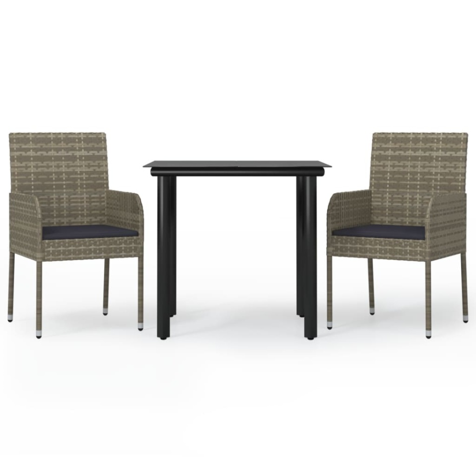 Set mobilier de grădină cu perne, 3 piese, negru/gri, poliratan - 1 | YEO