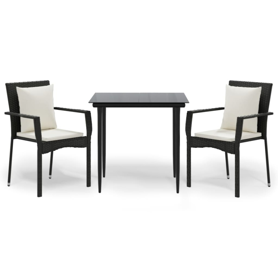 Set mobilier de grădină cu perne, 3 piese, negru, poliratan - 1 | YEO