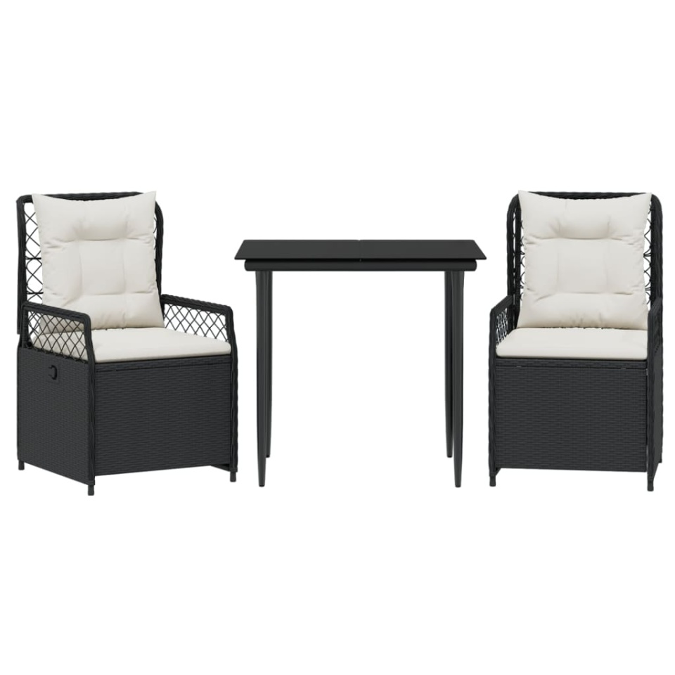 Set mobilier de grădină cu perne, 3 piese, negru, poliratan - 1 | YEO