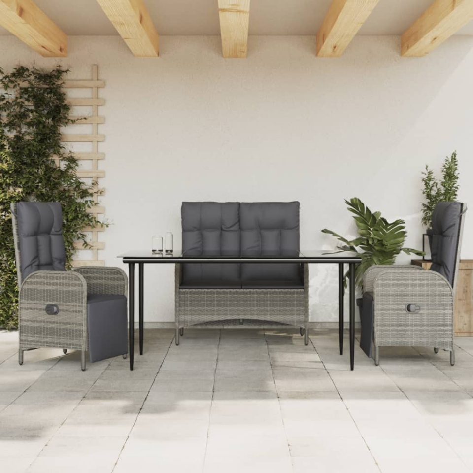 Set mobilier de grădină cu perne, 4 piese, gri, poliratan