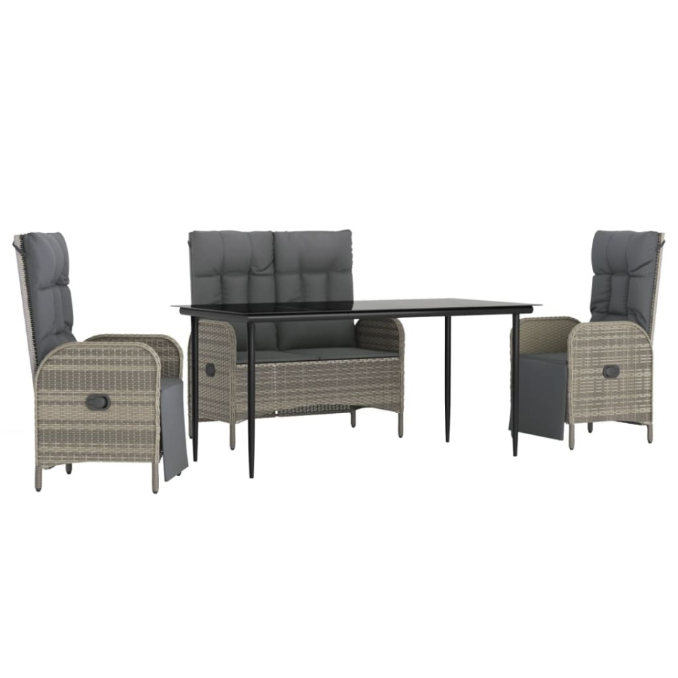 Set mobilier de grădină cu perne, 4 piese, gri, poliratan - 1 | YEO