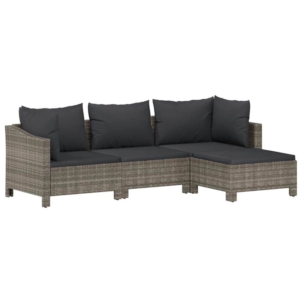 Set mobilier de grădină cu perne, 4 piese, gri, poliratan - 1 | YEO