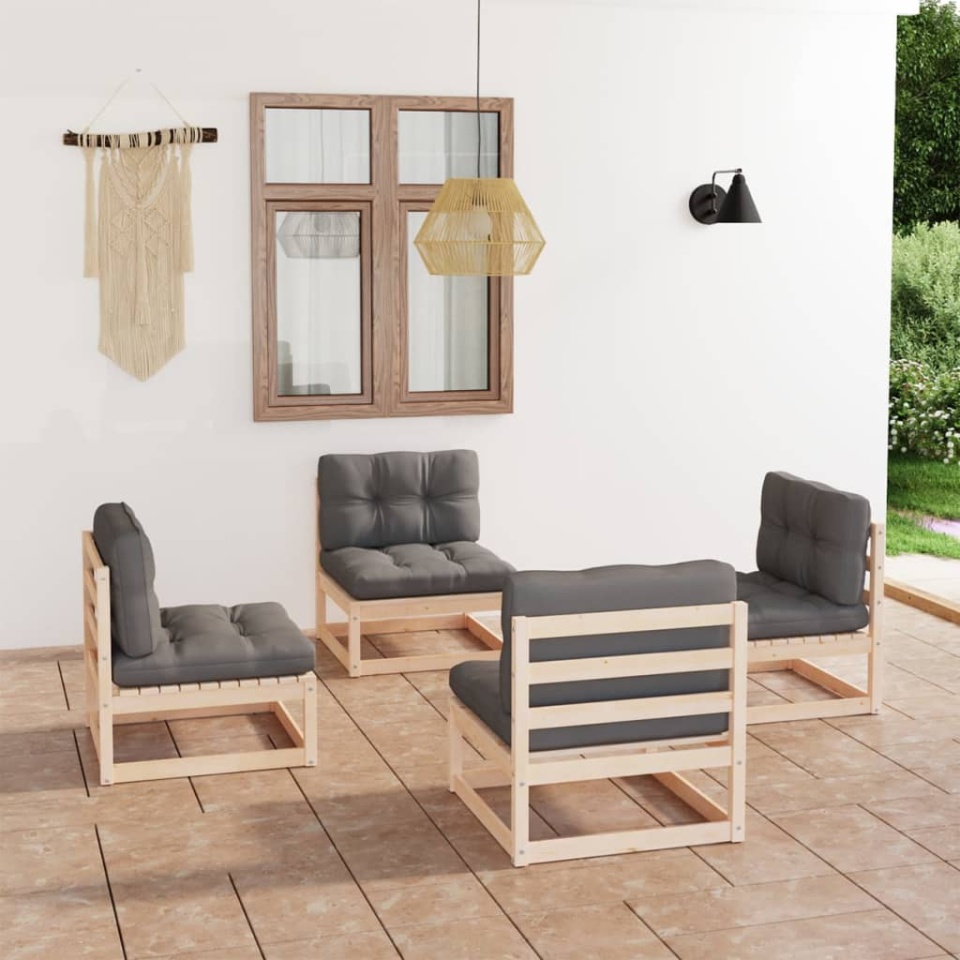 Set mobilier de grădină cu perne, 4 piese, lemn masiv de pin