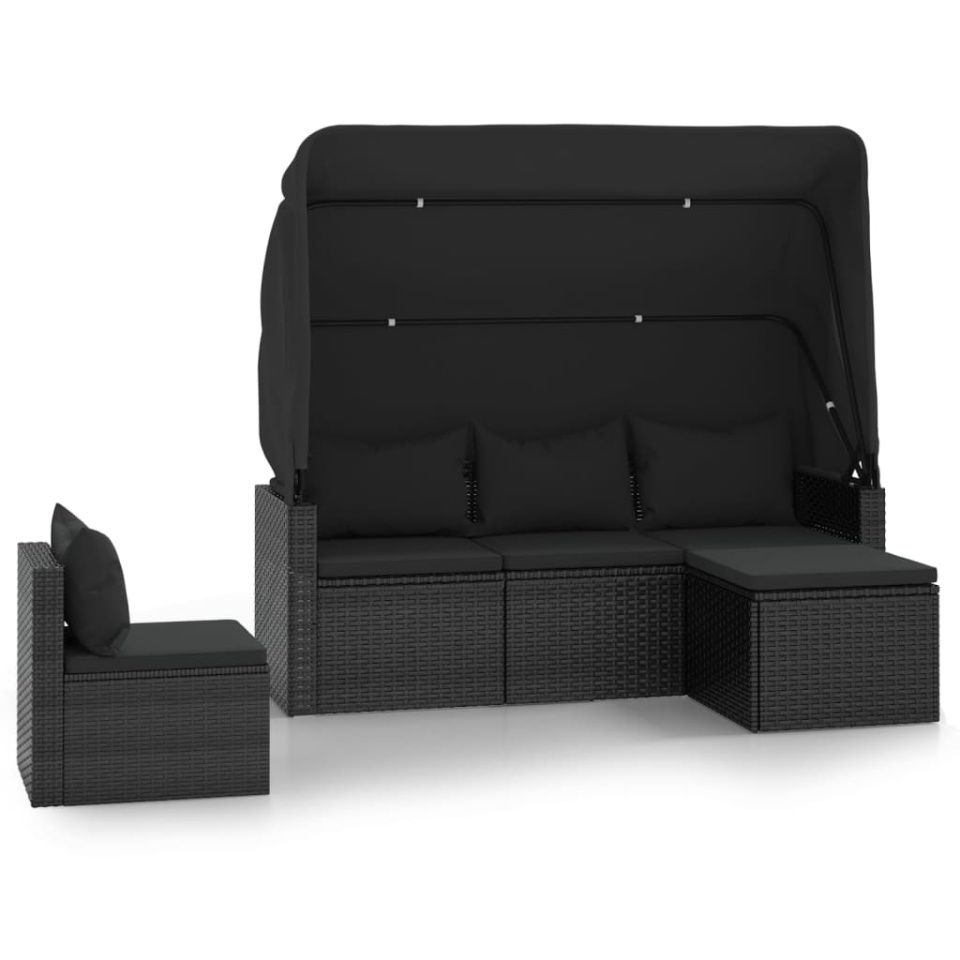 Set mobilier de grădină cu perne, 4 piese, negru, poliratan - 1 | YEO