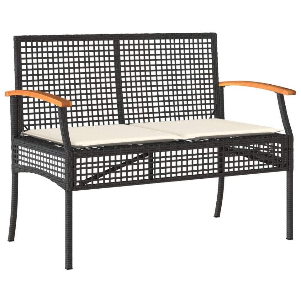 Set mobilier de grădină cu perne, 4 piese, negru, poliratan - 2 | YEO