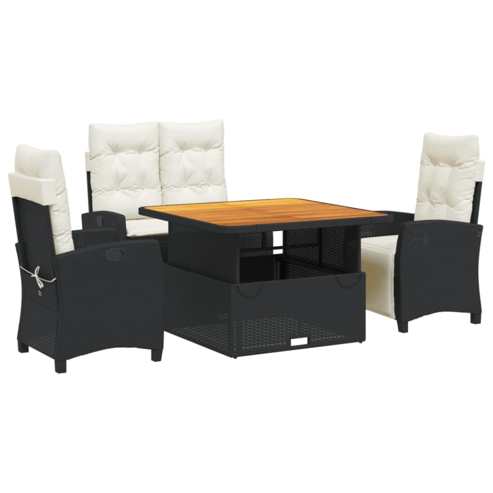 Set mobilier de grădină cu perne, 4 piese, negru, poliratan - 1 | YEO