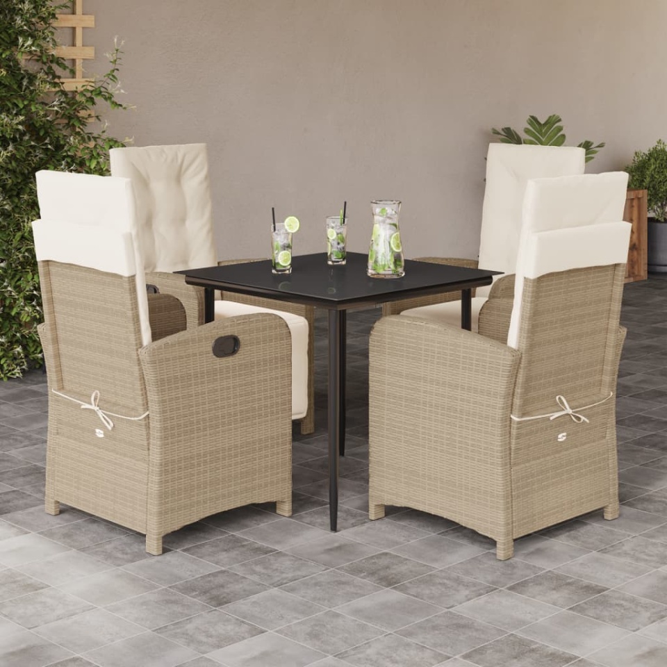 Set mobilier de grădină cu perne, 5 piese, bej, poliratan