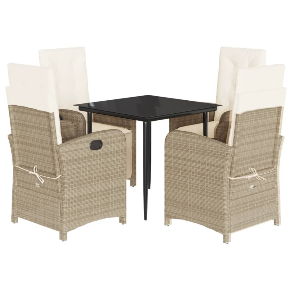 Set mobilier de grădină cu perne, 5 piese, bej, poliratan - 1 | YEO