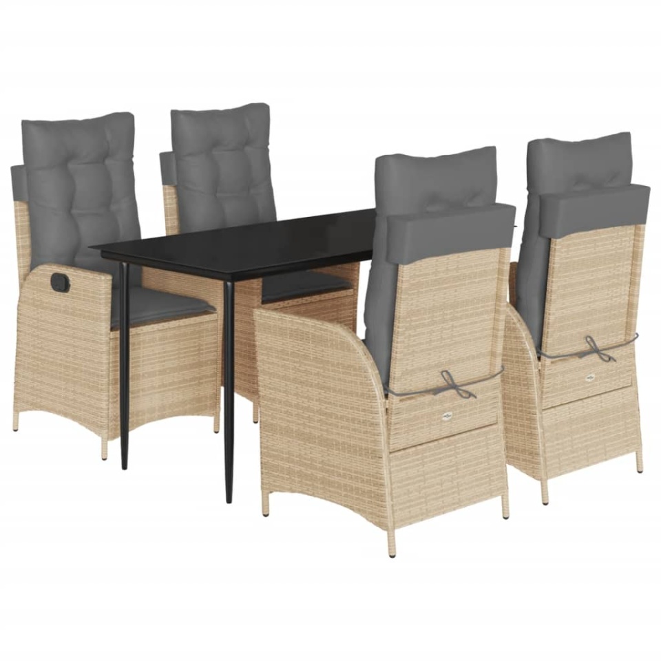 Set mobilier de grădină cu perne, 5 piese, bej, poliratan - 1 | YEO