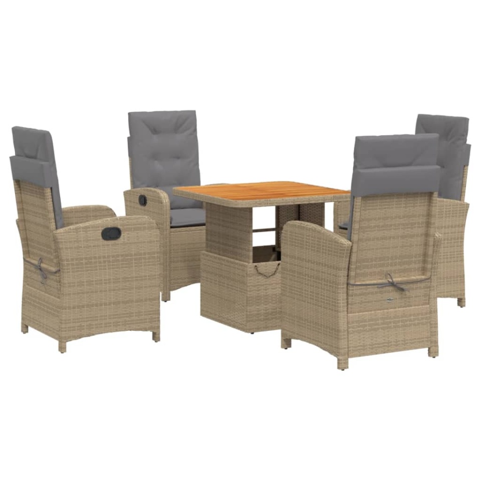 Set mobilier de grădină cu perne, 5 piese, bej, poliratan - 1 | YEO