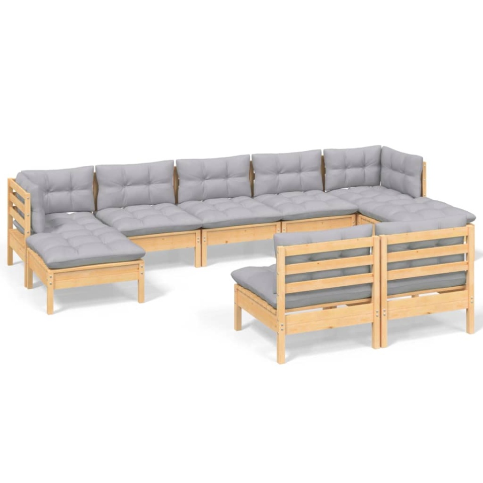 Set mobilier de grădină cu perne, 5 piese, gri, lemn de pin - 1 | YEO
