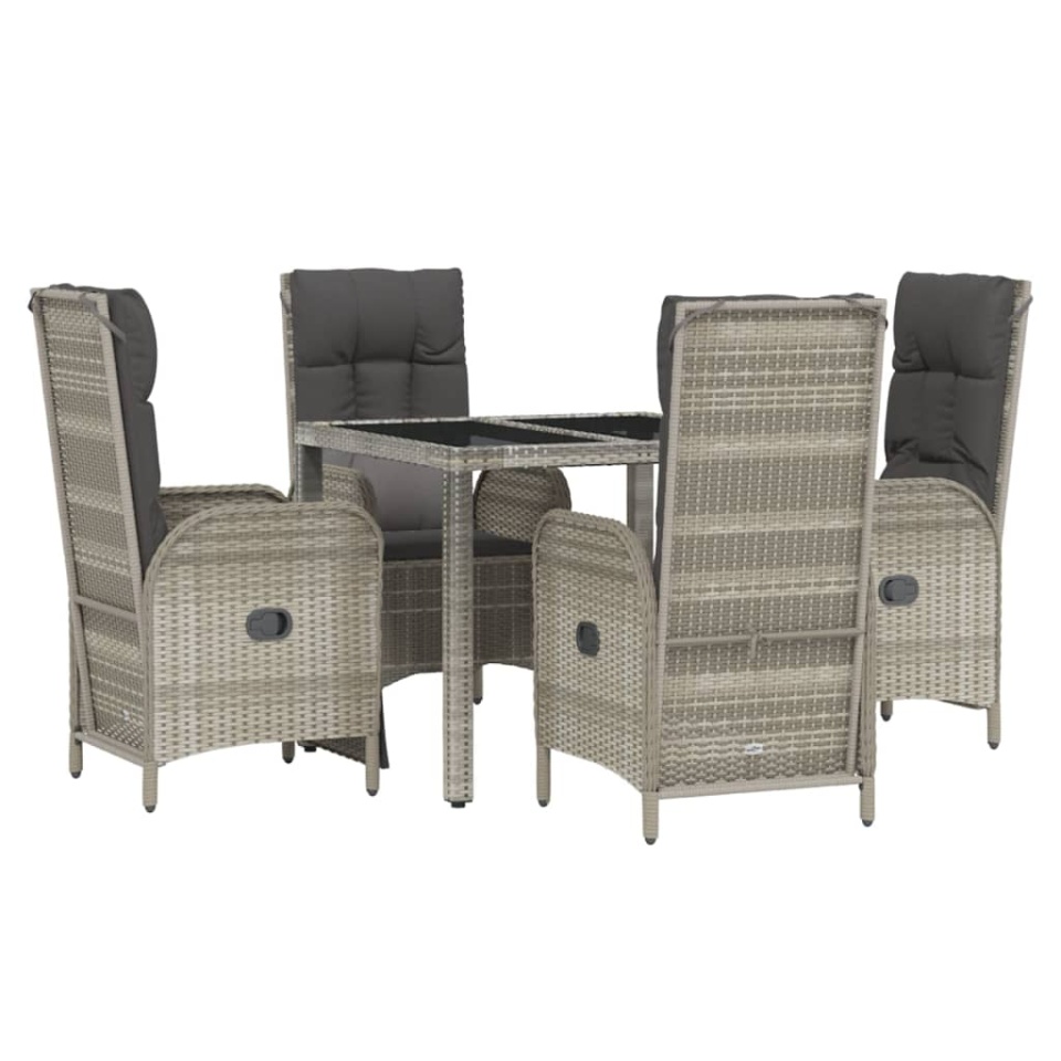 Set mobilier de grădină cu perne, 5 piese, gri, poliratan - 2 | YEO
