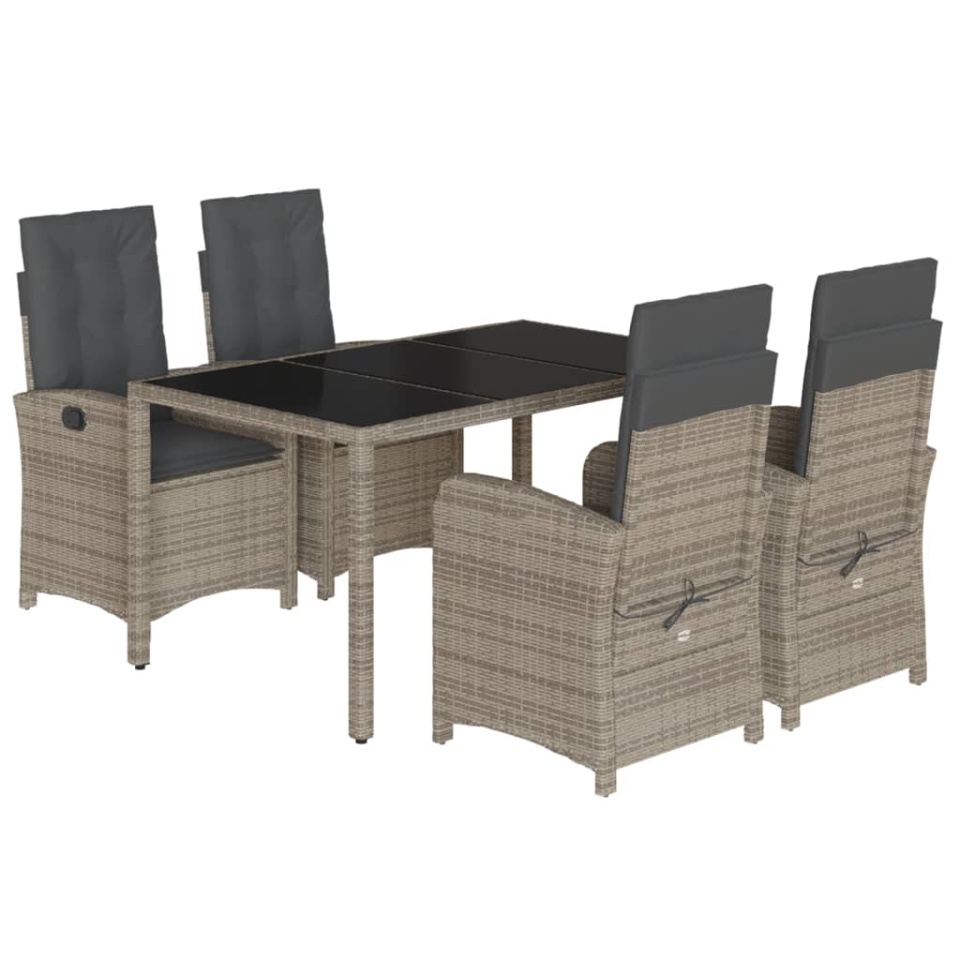 Set mobilier de grădină cu perne, 5 piese, gri, poliratan - 1 | YEO