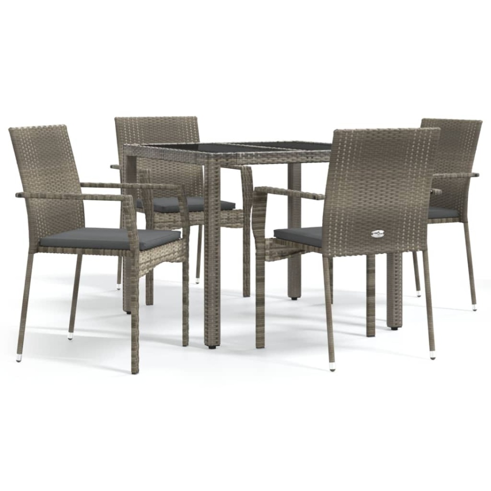 Set mobilier de grădină cu perne, 5 piese, gri, poliratan - 1 | YEO